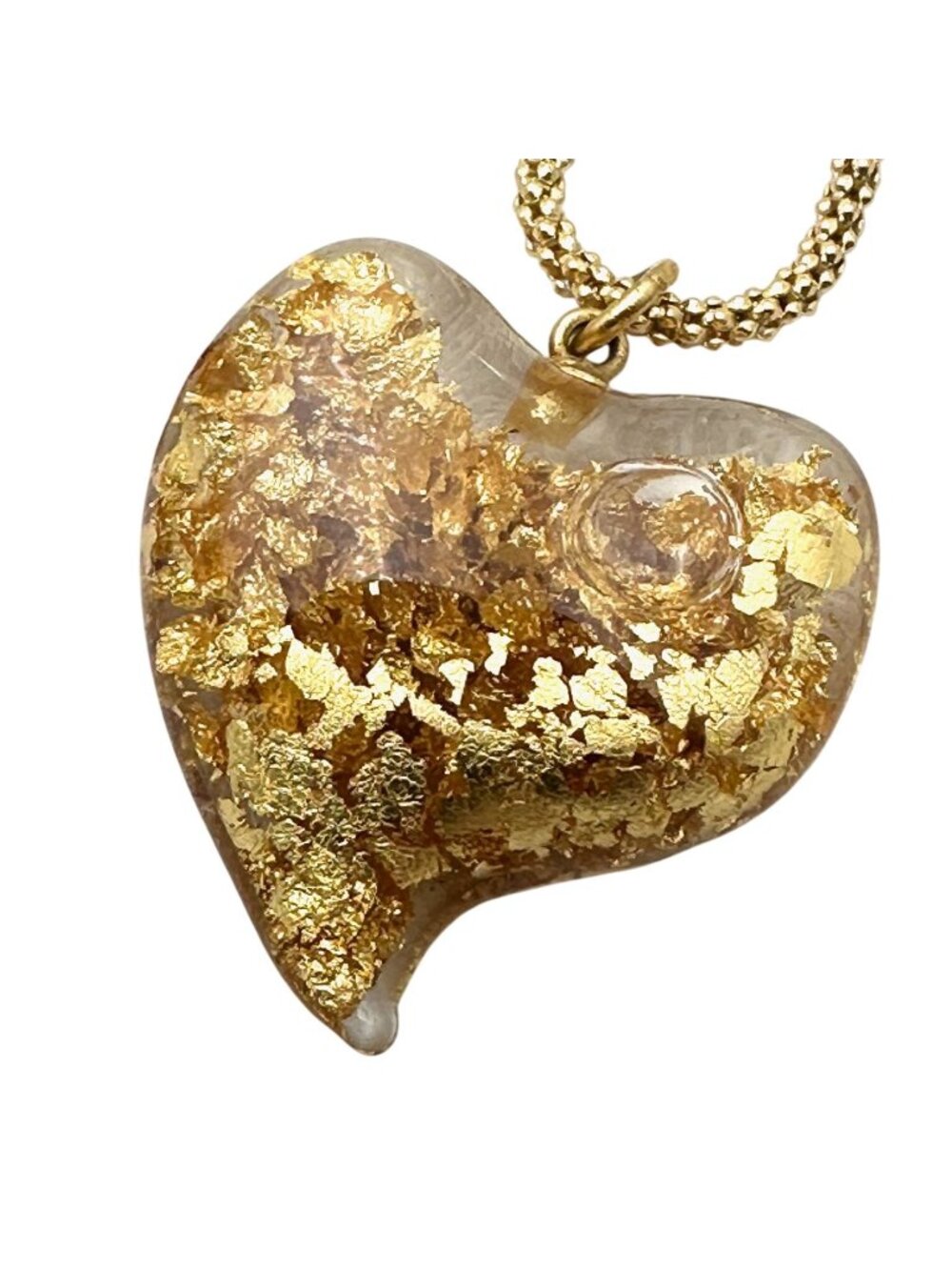 Vintage Witches Heart 24K Floating Gold Flake Glass Heart Pendant Necklace